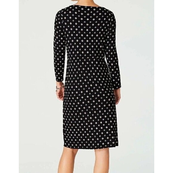 J. Jill Geometric Print Jersey Knit Shirt Dress Pockets Large Black Red - Picture 6 of 6